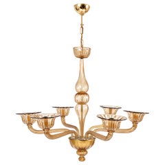 1970s Italian Venetian Murano Amber Glass Six Arm Chandelier Hand Blown