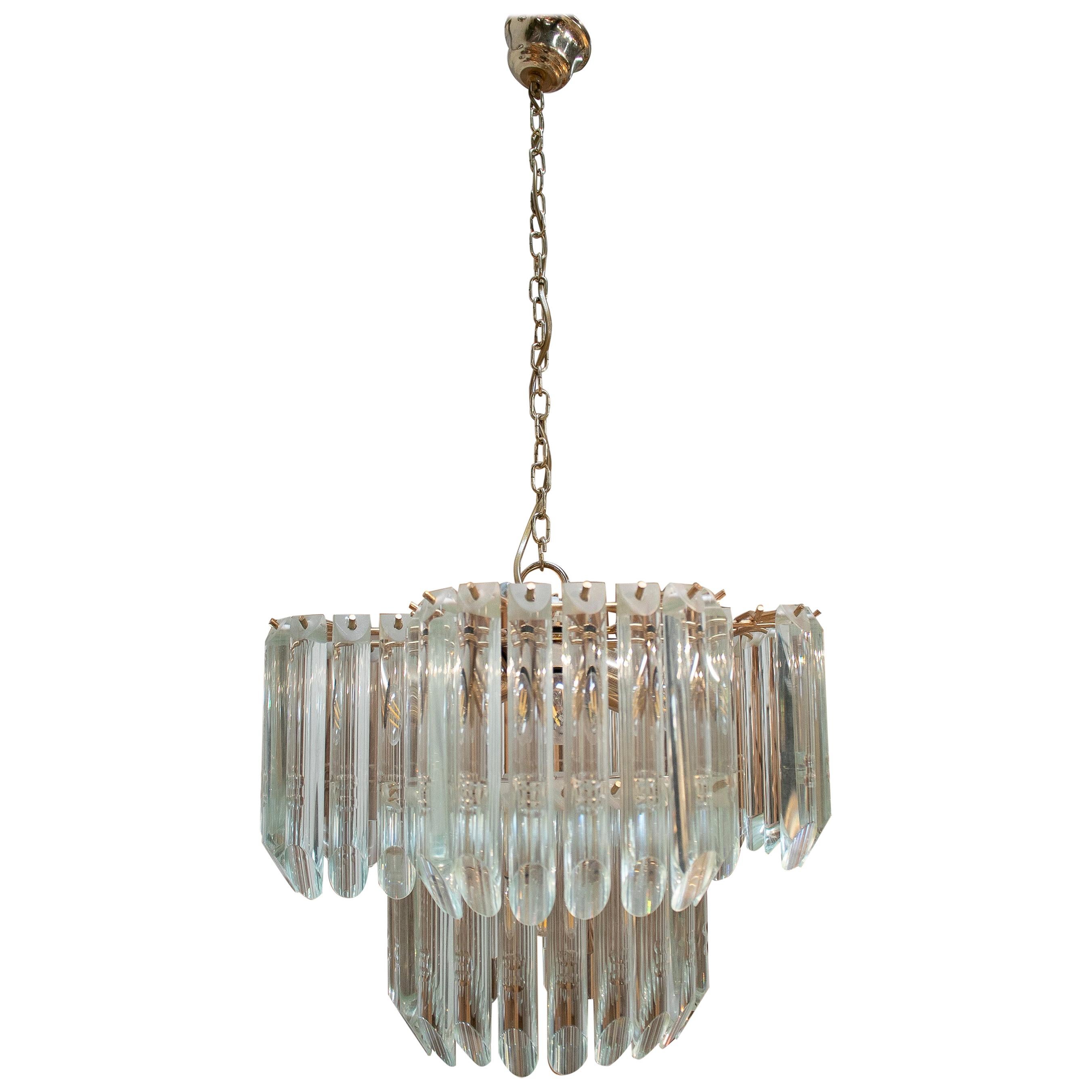 1970s Italian Venetian Murano Glass and Bronze Chandelier