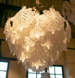 1970s Italian Venetian Murano Glass Leaf Shaped Ceiling Lamp