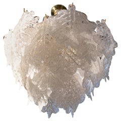 1970s Italian Venetian Murano Glass Leaf Shaped Ceiling Lamp