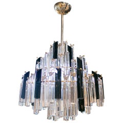 1970s Italian Venetian Murano Two-Tone Glass and Bronze Chandelier