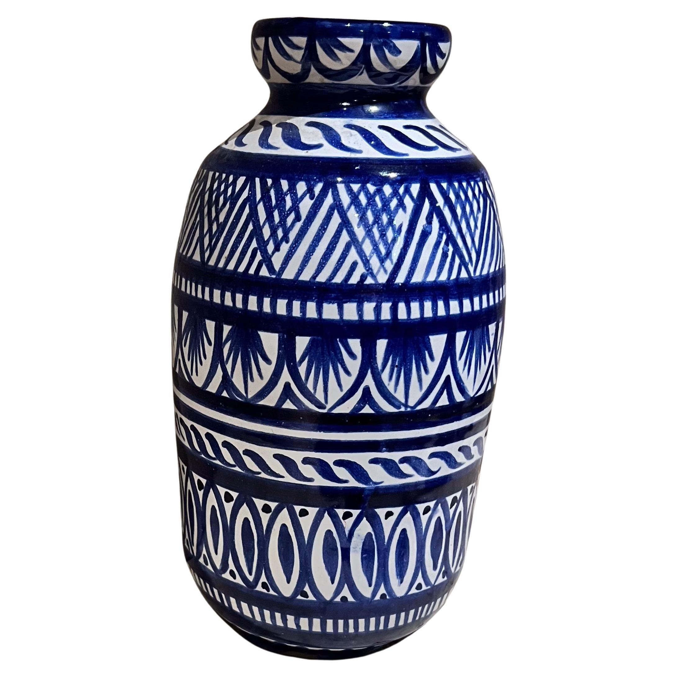 Vaso di Vietri degli anni '70 in ceramica artigianale blu di Campagna