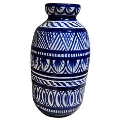 Vaso di Vietri degli anni '70 in ceramica artigianale blu di Campagna
