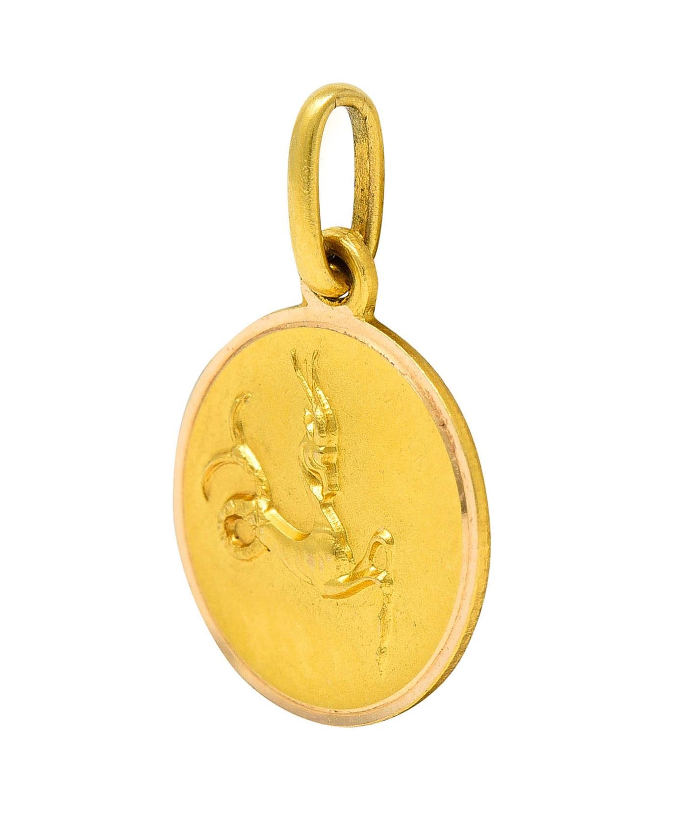 1970's Italian Vintage 18 Karat Gold Framed Capricorn Zodiac Charm In Excellent Condition In Philadelphia, PA