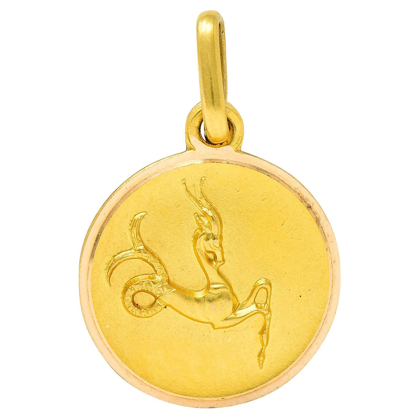 1970's Italian Vintage 18 Karat Gold Framed Capricorn Zodiac Charm