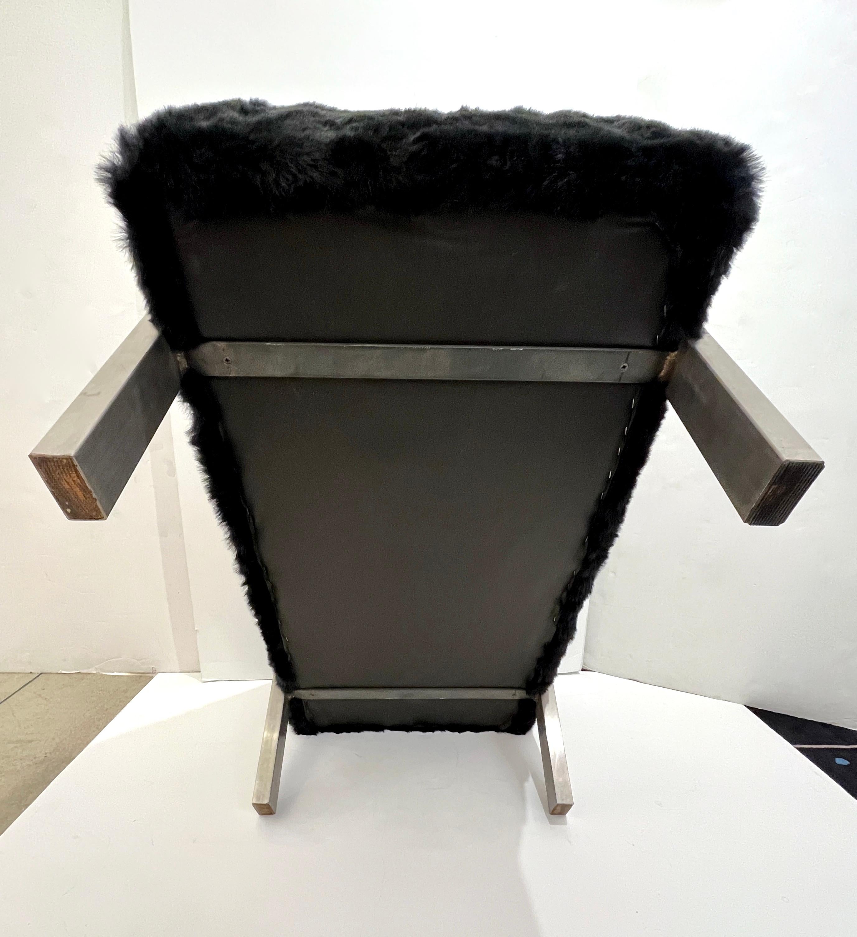 1970s Italian Vintage Black Faux Fur Steel Bed Stool Bench - 1 Pair available For Sale 2