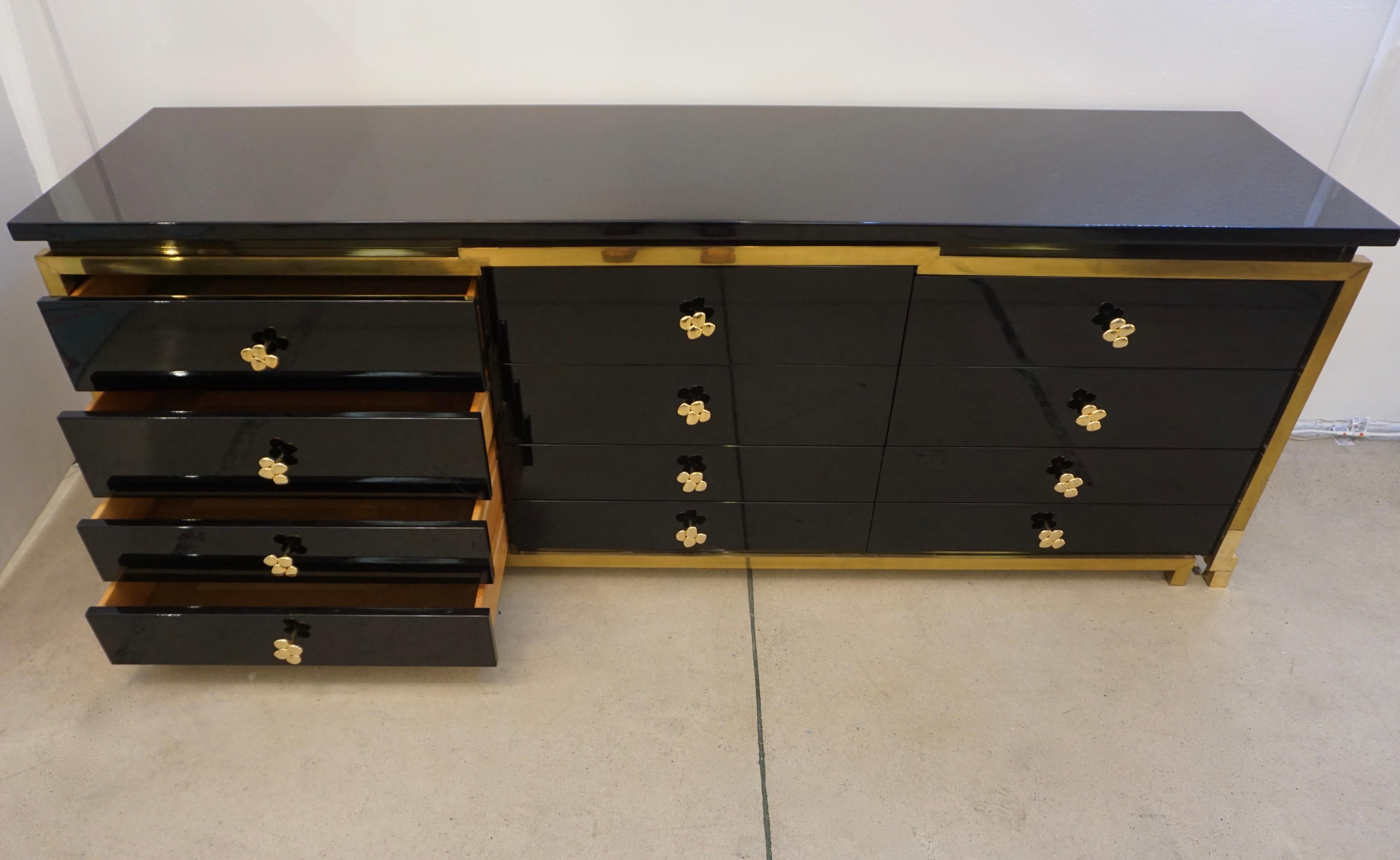 1970s Italian Vintage Studio A Brass & Black Lacquer 12-Drawer Dresser/Sideboard 5