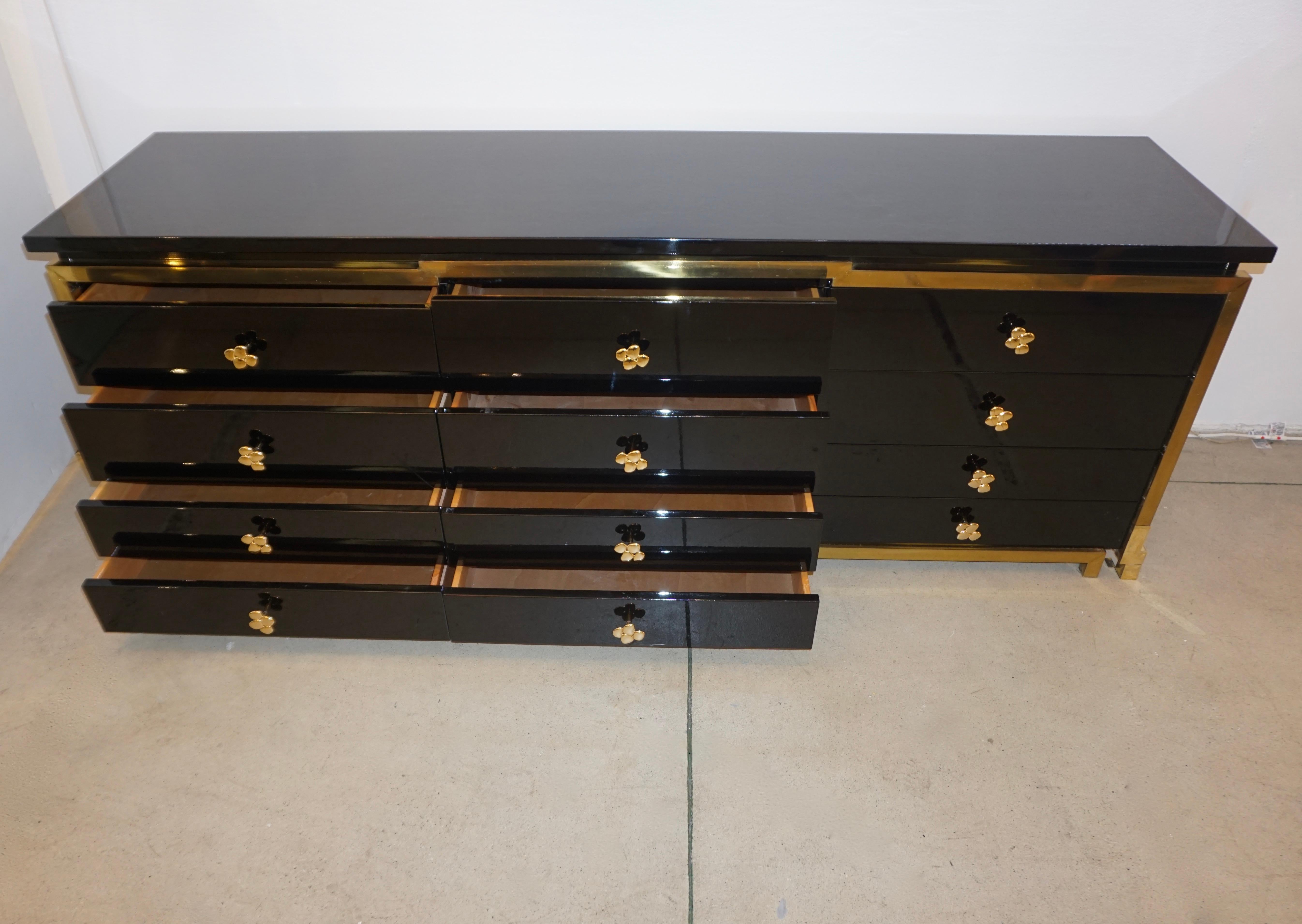 1970s Italian Vintage Studio A Brass & Black Lacquer 12-Drawer Dresser/Sideboard 6
