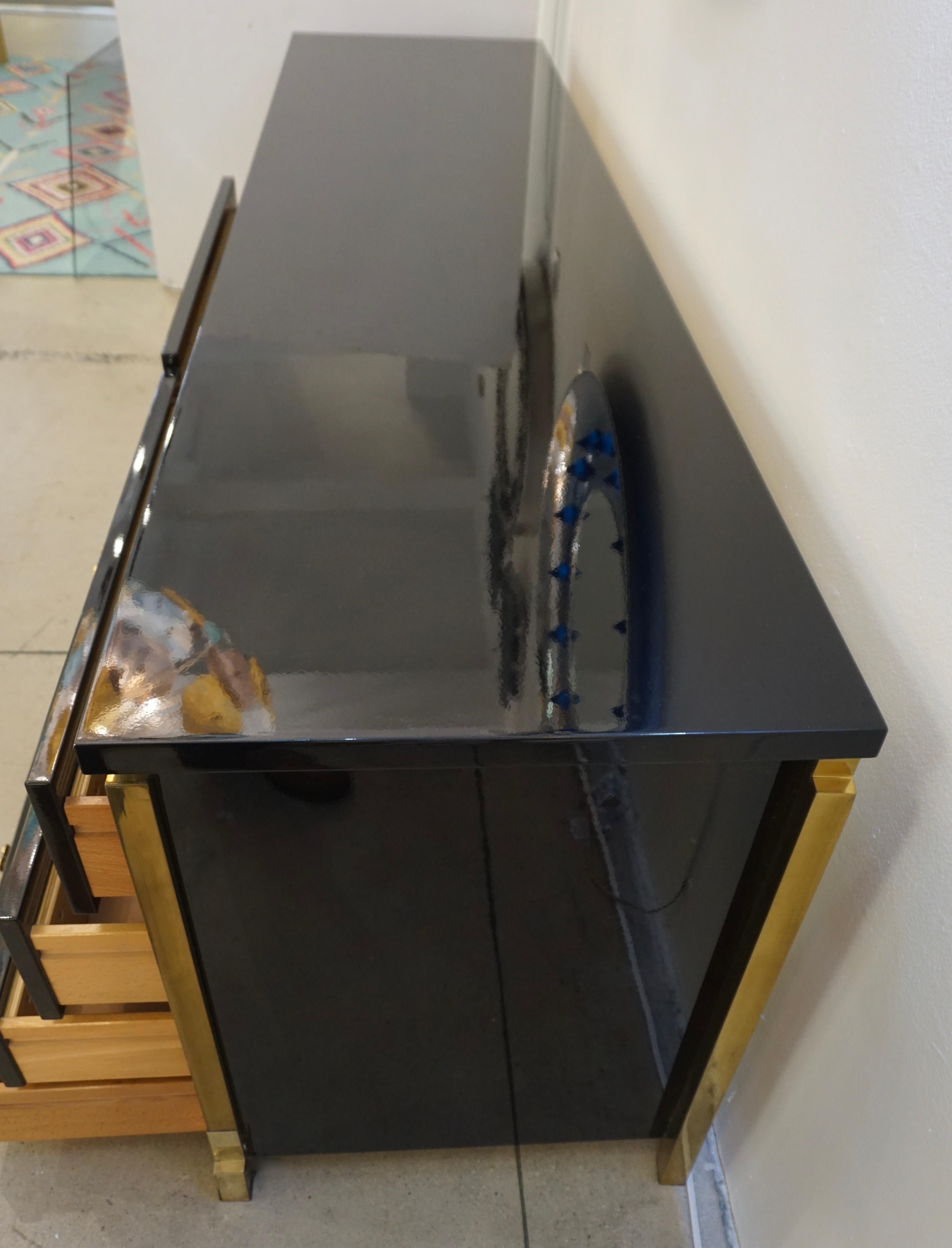 Late 20th Century 1970s Italian Vintage Studio A Brass & Black Lacquer 12-Drawer Dresser/Sideboard