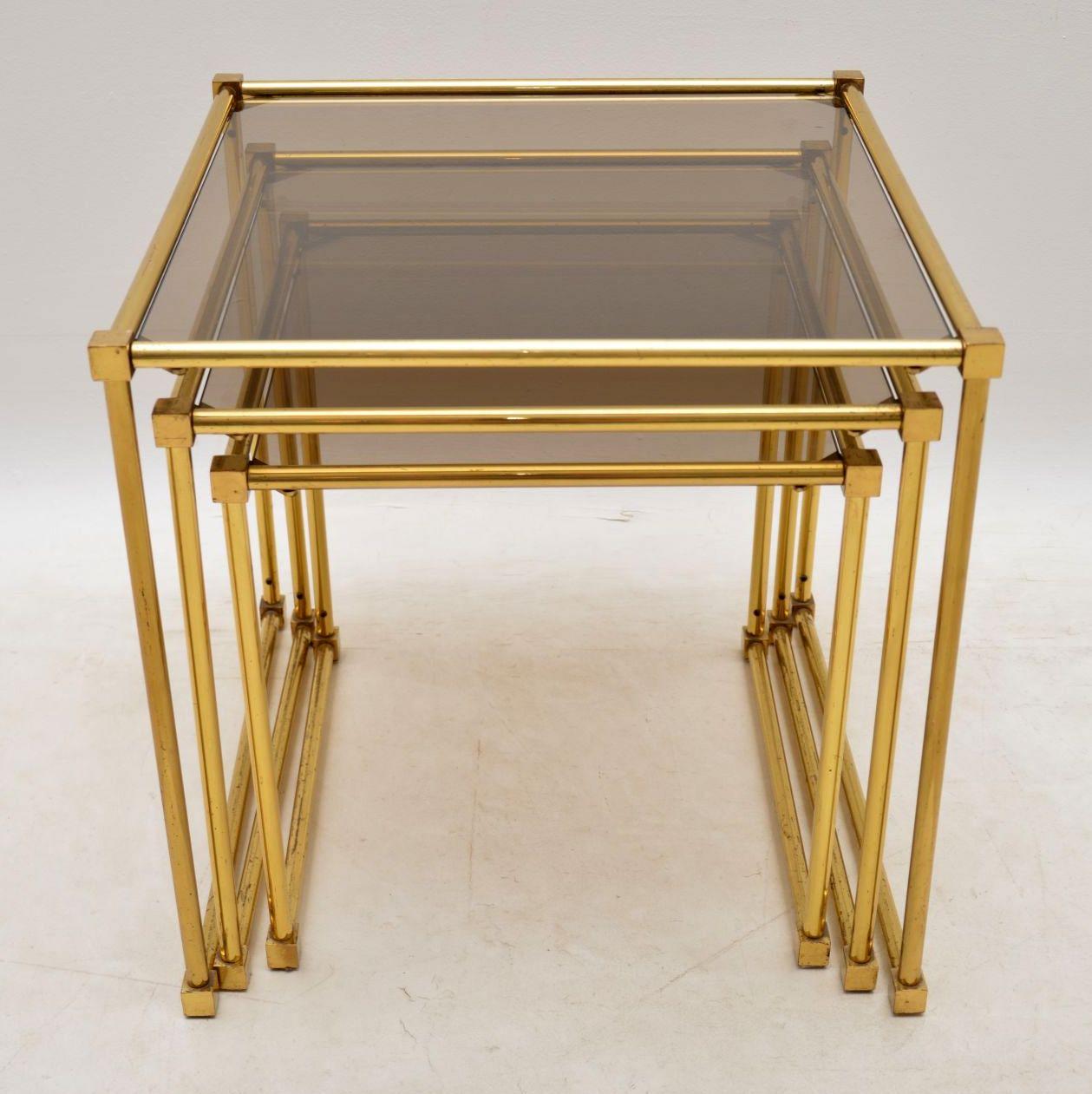 Mid-Century Modern 1970s Italian Vintage Brass Nest of Tables