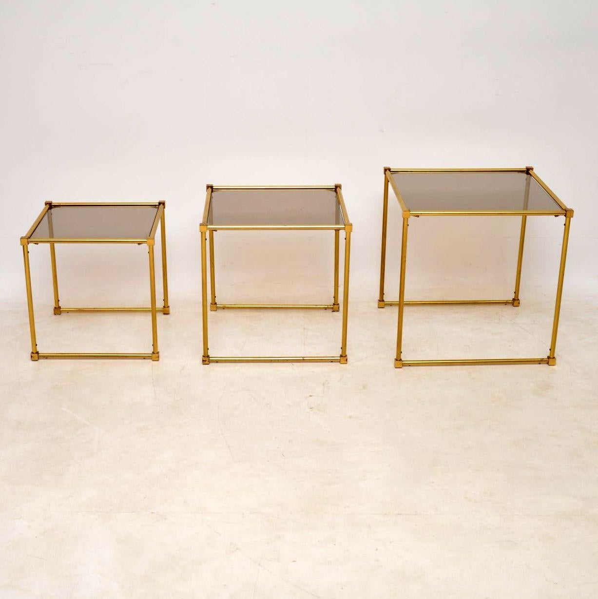 Late 20th Century 1970s Italian Vintage Brass Nest of Tables