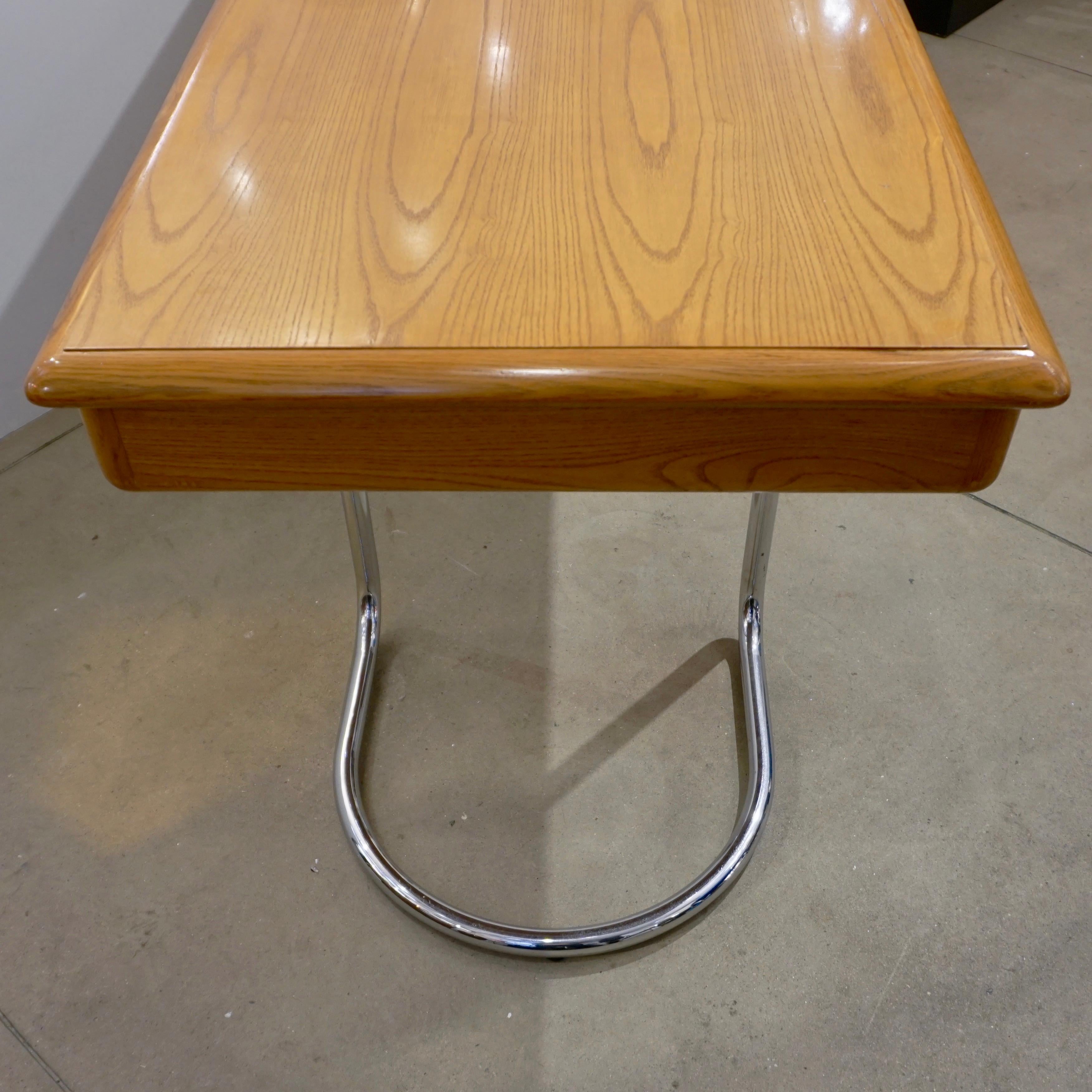 1970s Italian Vintage Curved Nickel Legs 3-Drawer Ash Tree Center Desk/Console For Sale 2
