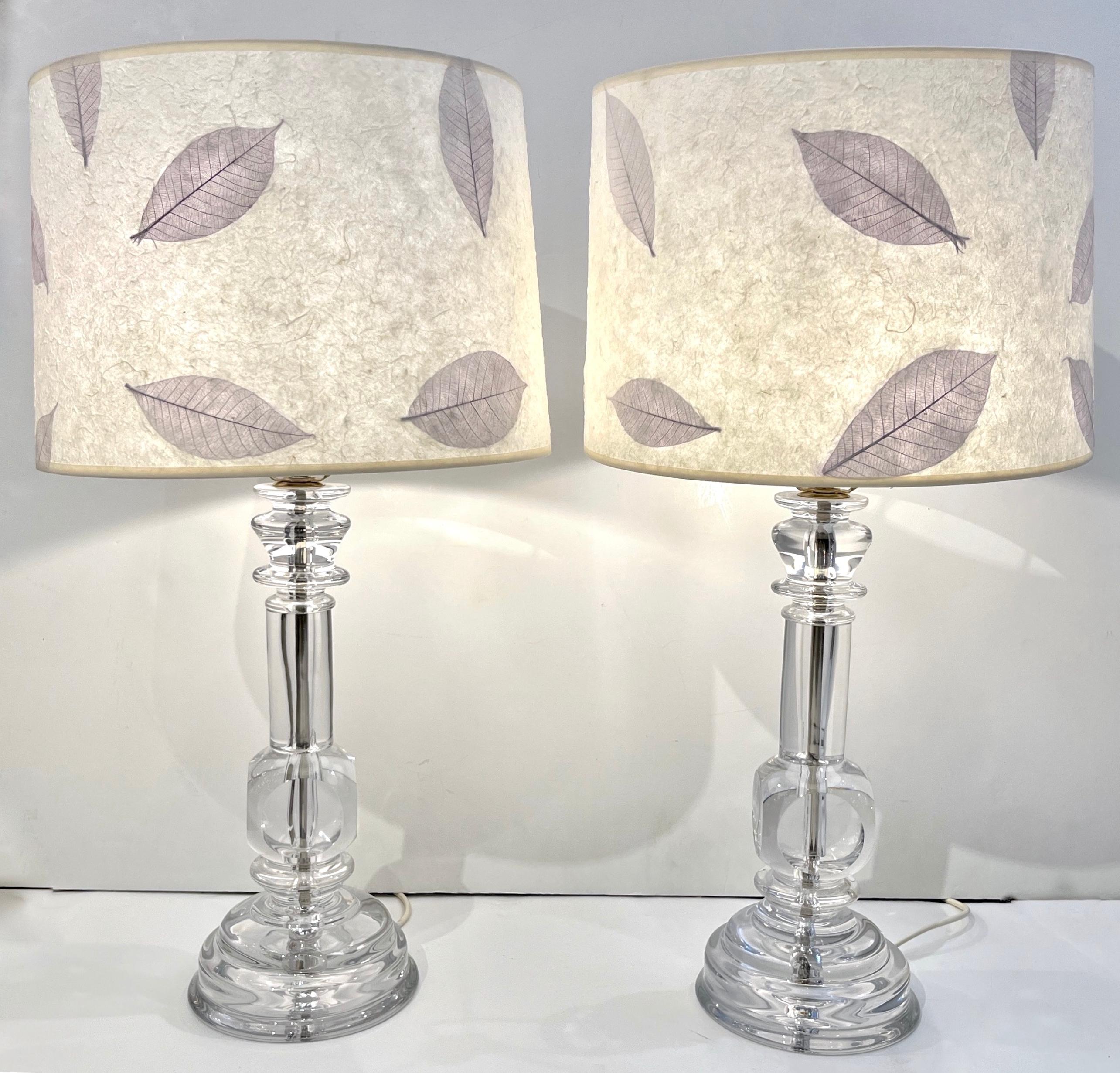 1970s Italian Vintage Organic Pair of Turned Faceted Crystal Glass Table Lamps For Sale 2