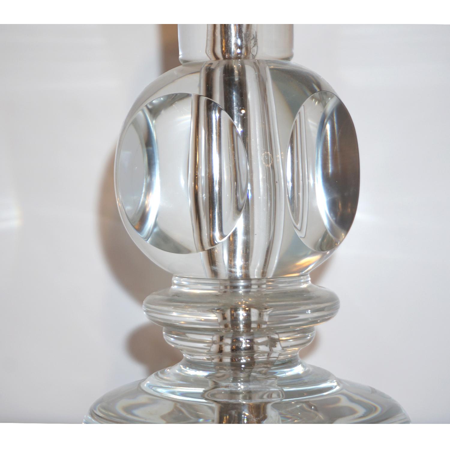 1970s Italian Vintage Pair of Crystal Glass Table Lamps with Organic Design 5