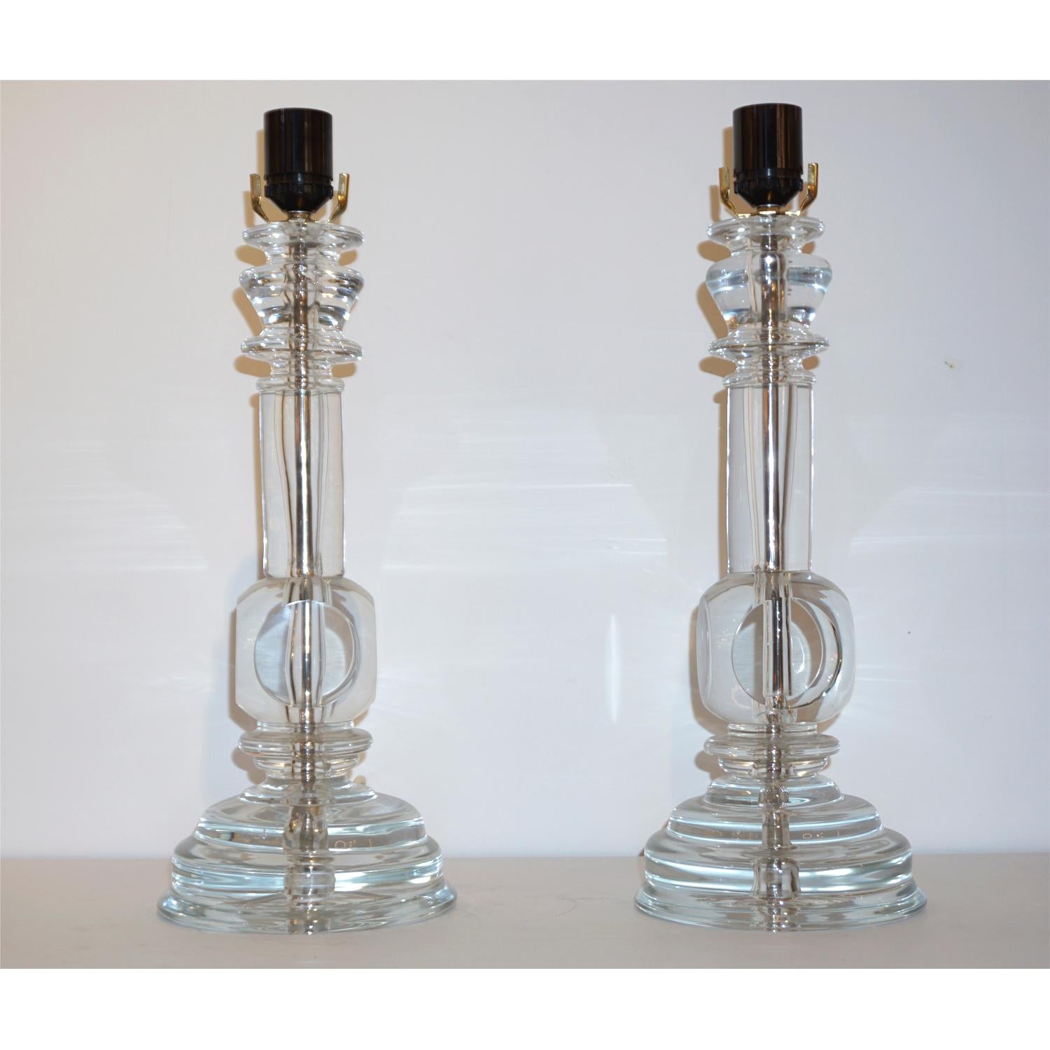 1970s Italian Vintage Pair of Crystal Glass Table Lamps with Organic Design 3