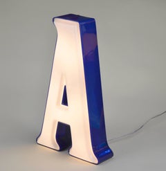 1970s Italian Vintage Plastic Light Letter A in White and Blue Profile