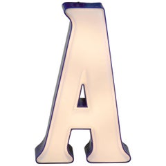 1970s Italian Vintage Plastic Light Letter A in White and Blue Profile
