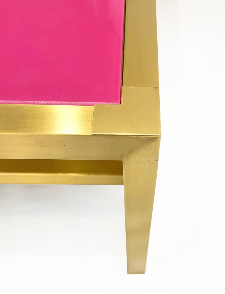 1970s Italian Vintage Rectangular Fuchsia Brass Coffee Table with Under ...