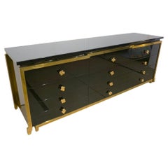 1970s Italian Vintage Studio A Brass & Black Lacquer 12-Drawer Dresser/Sideboard
