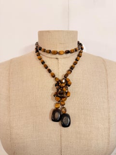 1970s Italian Vintage Tiger's Eye Lariat Necklace - 150g