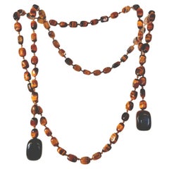1970s Italian Vintage Tiger's Eye Lariat Necklace - 150g