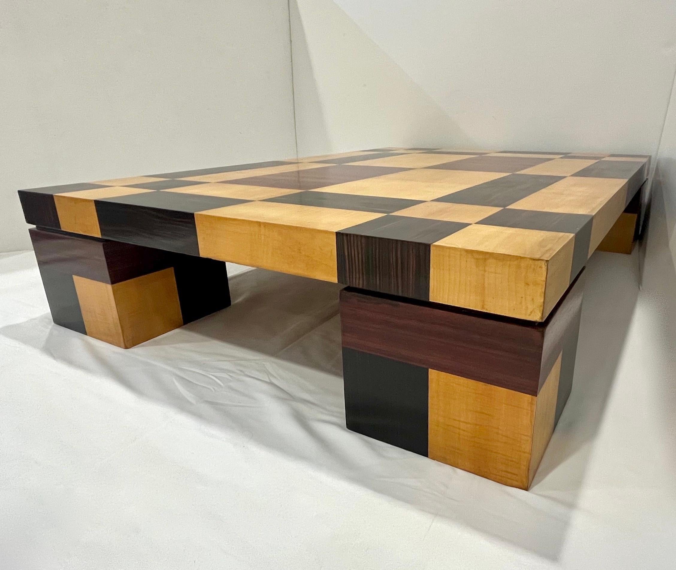 1970s Italian Vintage Walnut Cherrywood Maple Geometric Center Coffee Table In Good Condition In New York, NY
