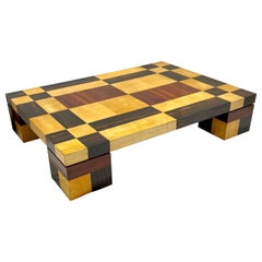 1970s Italian Vintage Walnut Cherrywood Maple Geometric Center Coffee Table