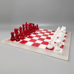 1970s Italian Volterra Alabaster Chess Set – Rare in Red & White. Made in Italy