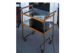 1970’s Italian Walnut & Venetian Mirrored Cocktail Cart Dry Bar