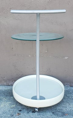 1970s Italian White Cart with Round Glass