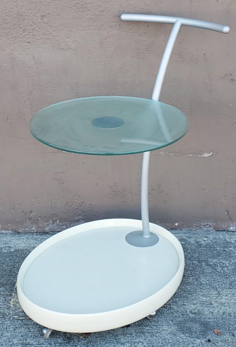 1970s Italian White Cart with Round Glass In Good Condition For Sale In Pasadena, CA