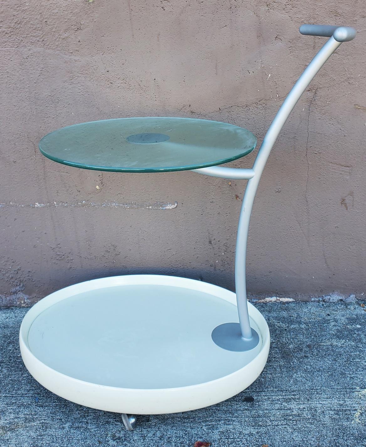 20th Century 1970s Italian White Cart with Round Glass For Sale