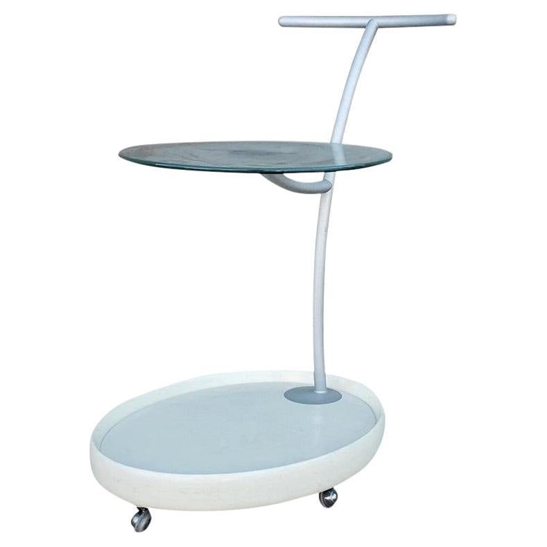 1970s Italian White Cart with Round Glass For Sale