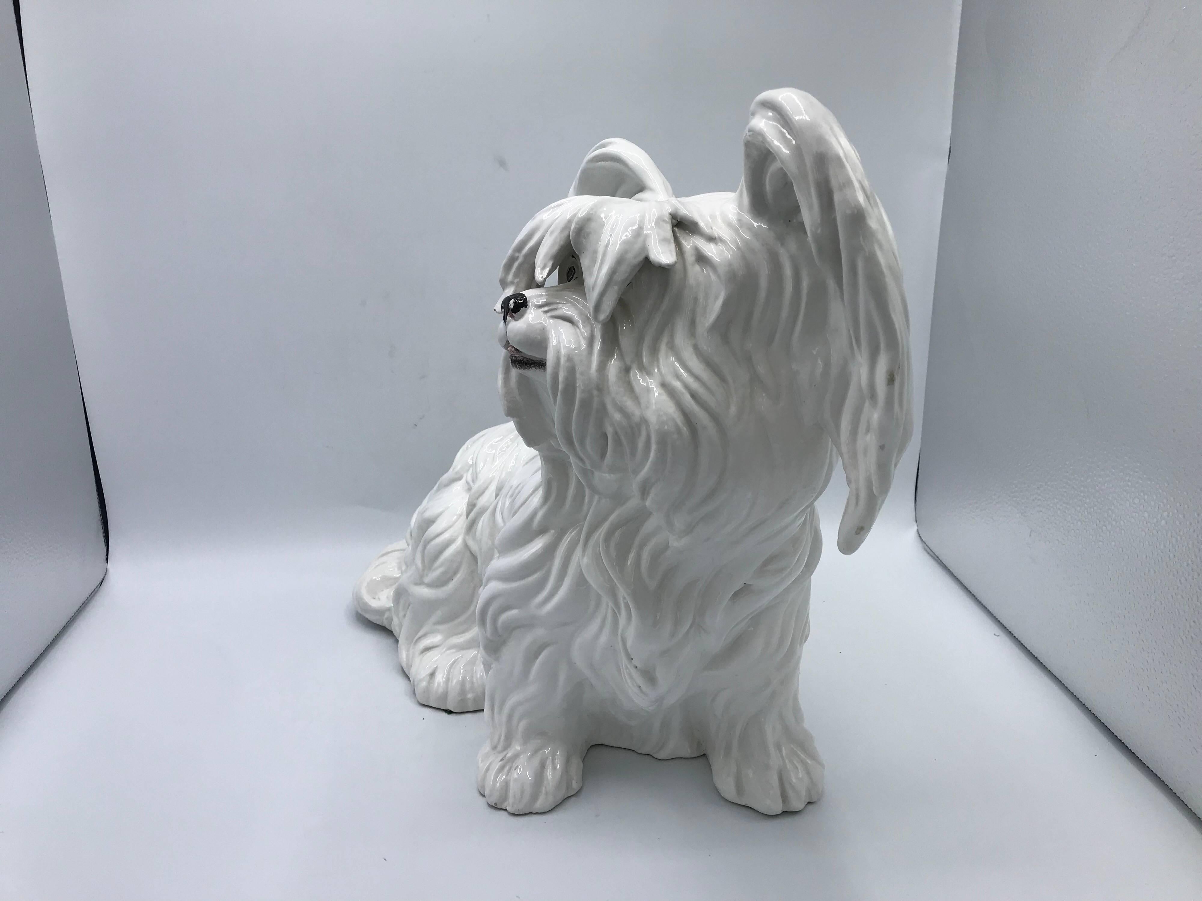 Hollywood Regency 1970s Italian White Ceramic Mottahedeh Terrier Dog Sculpture