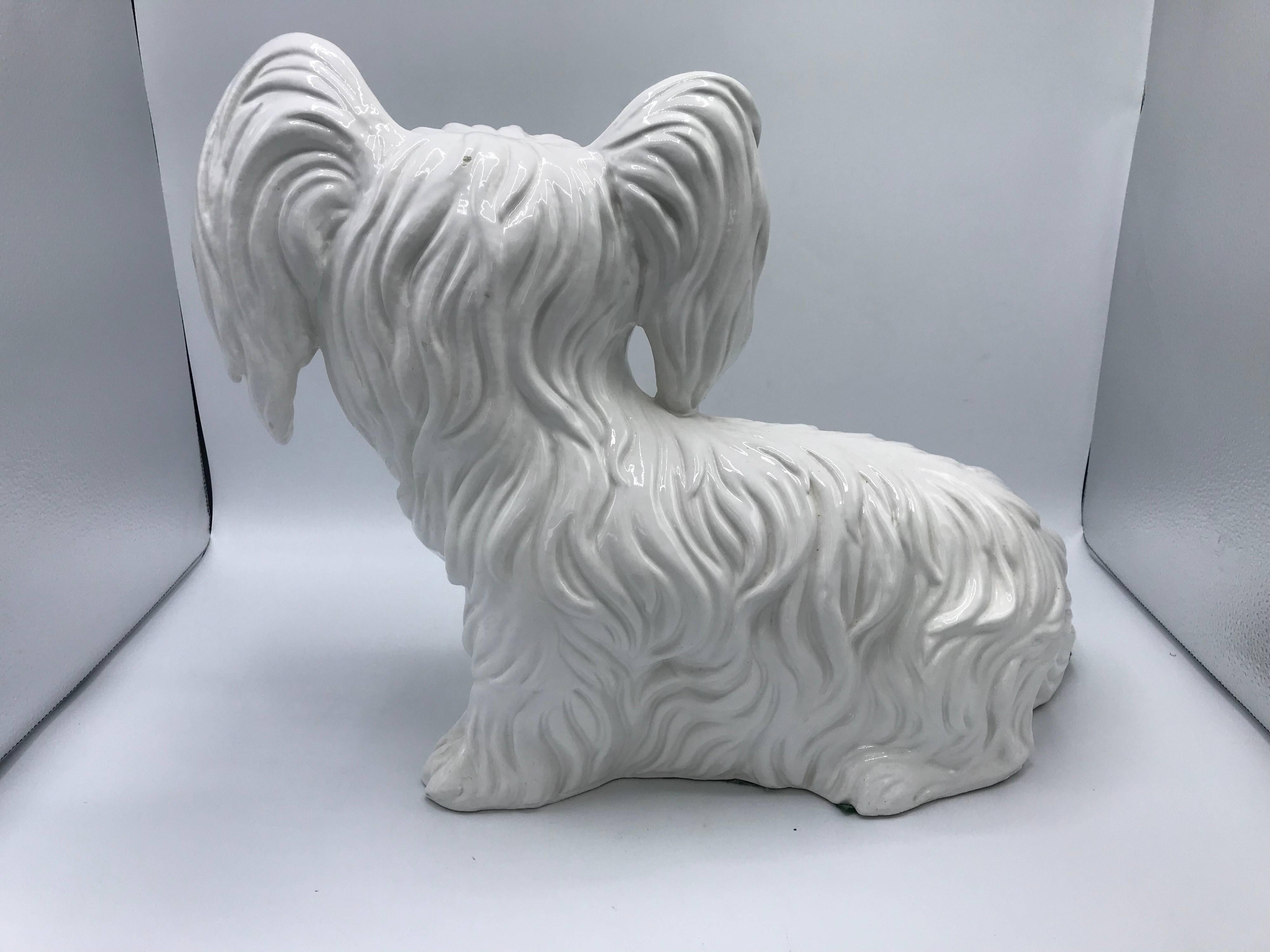 Glazed 1970s Italian White Ceramic Mottahedeh Terrier Dog Sculpture