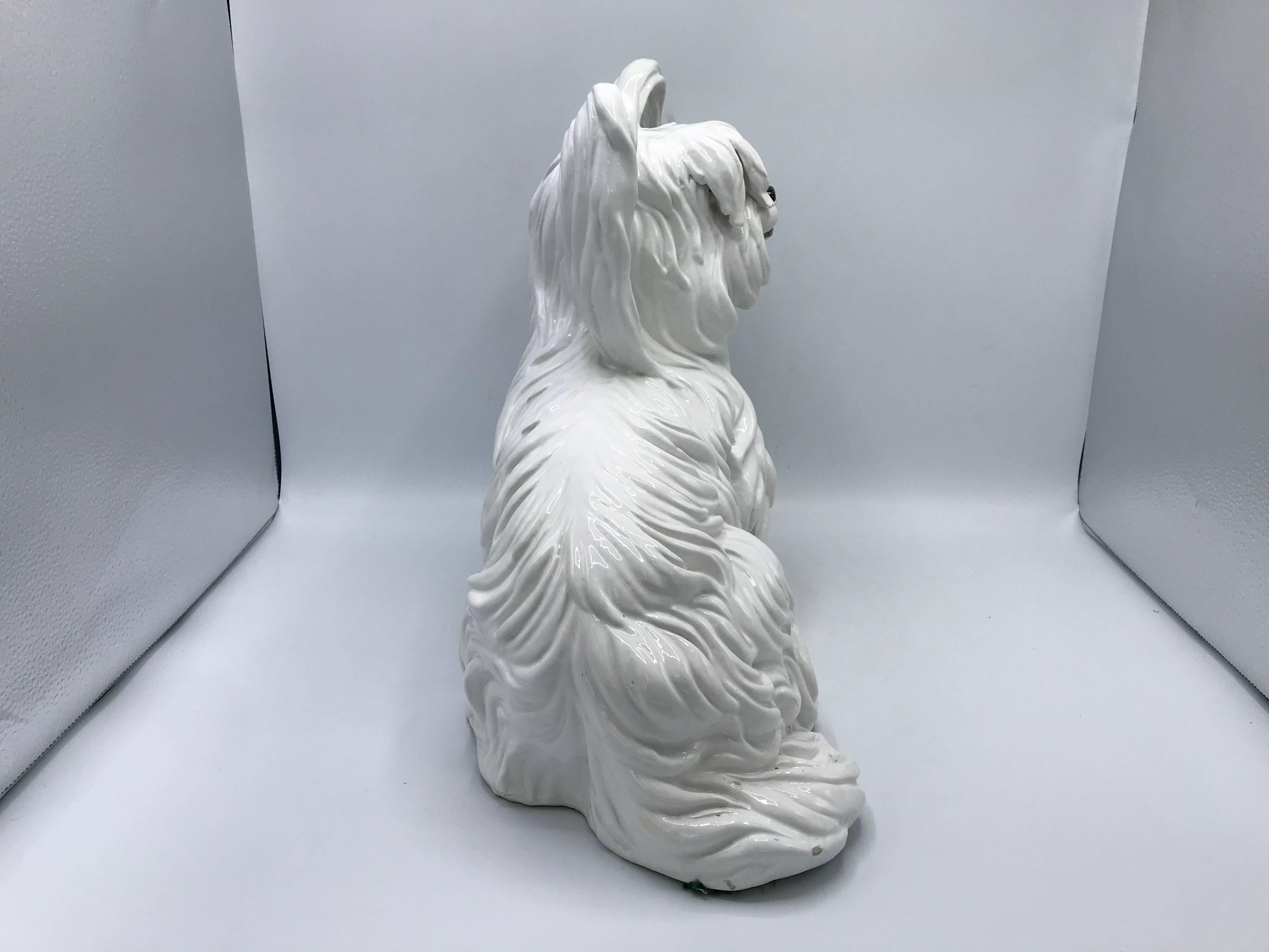 1970s Italian White Ceramic Mottahedeh Terrier Dog Sculpture In Good Condition In Richmond, VA