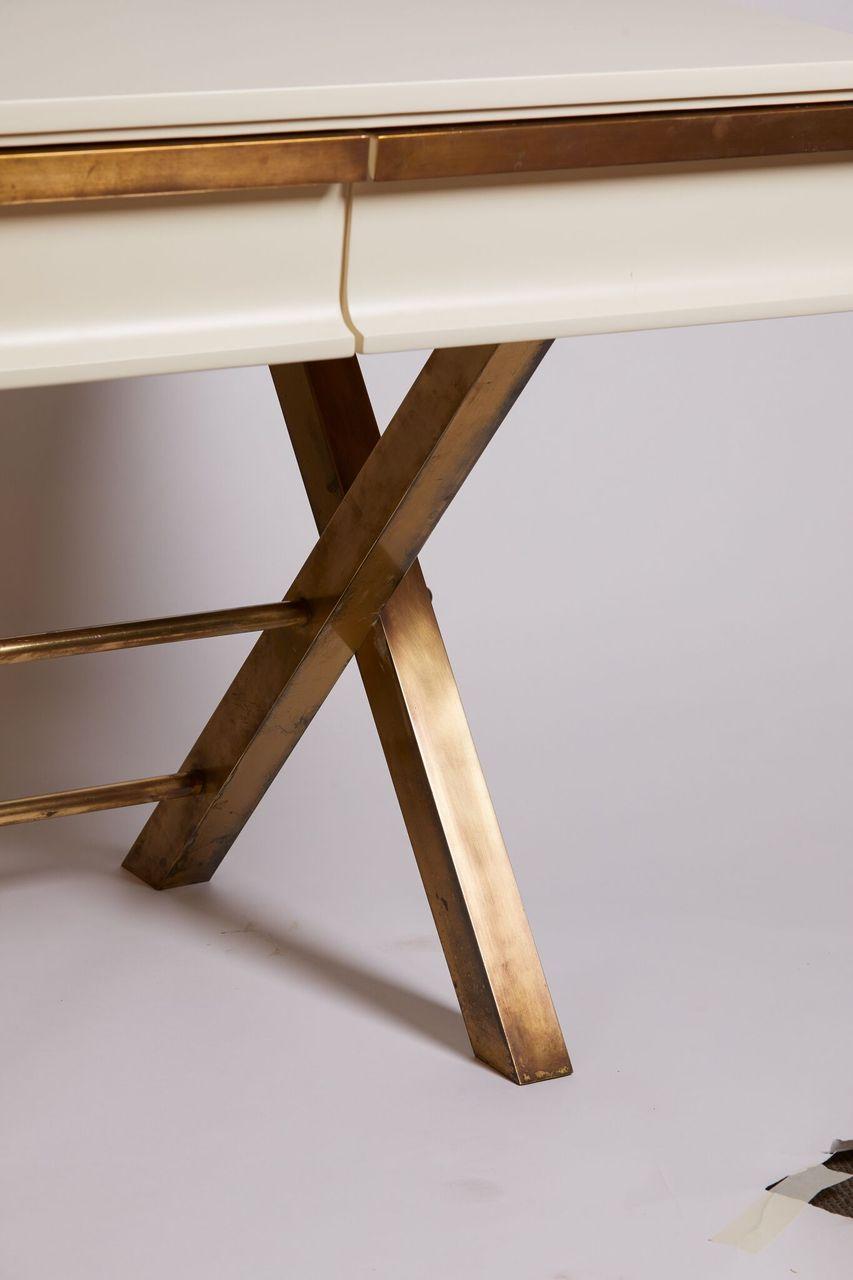 1970s Italian White Lacquer and Brass 3-Drawer Desk In Good Condition In Aspen, CO