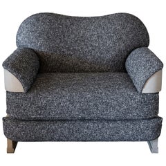 1970
s Italian White Lacquered Wood Armchair, B/W Bouclè Fabric