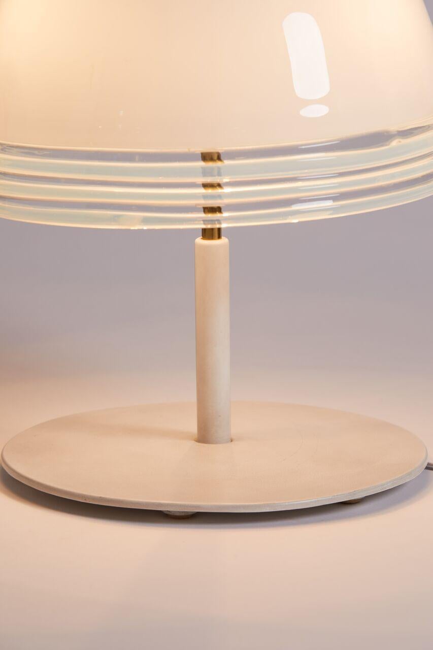 Late 20th Century 1970s Italian White Murano Glass Lamp with White Glass Shade