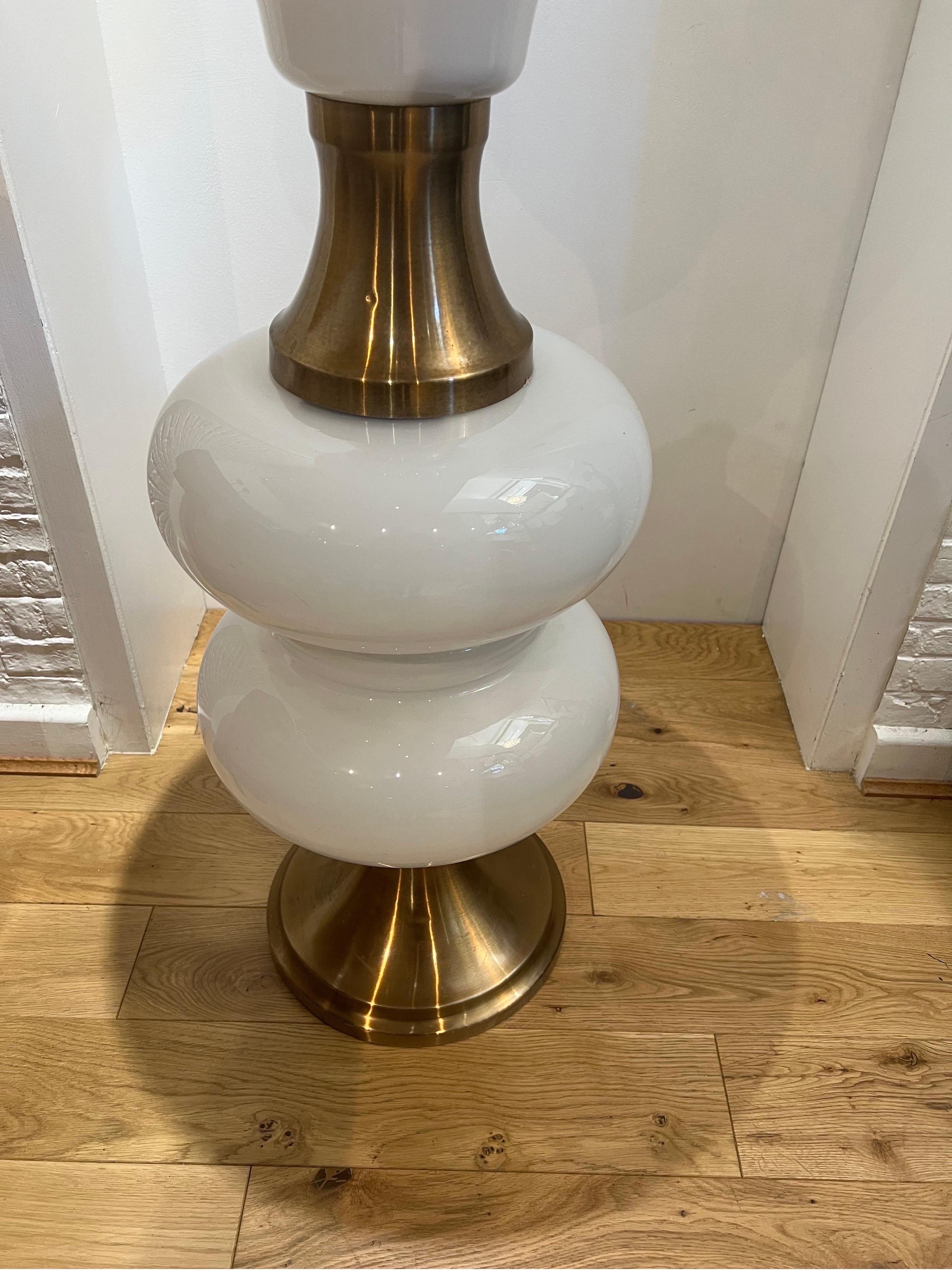 1970s, Italian White Opaline Murano Glass & Brass Floor Lamp In Good Condition In London, GB