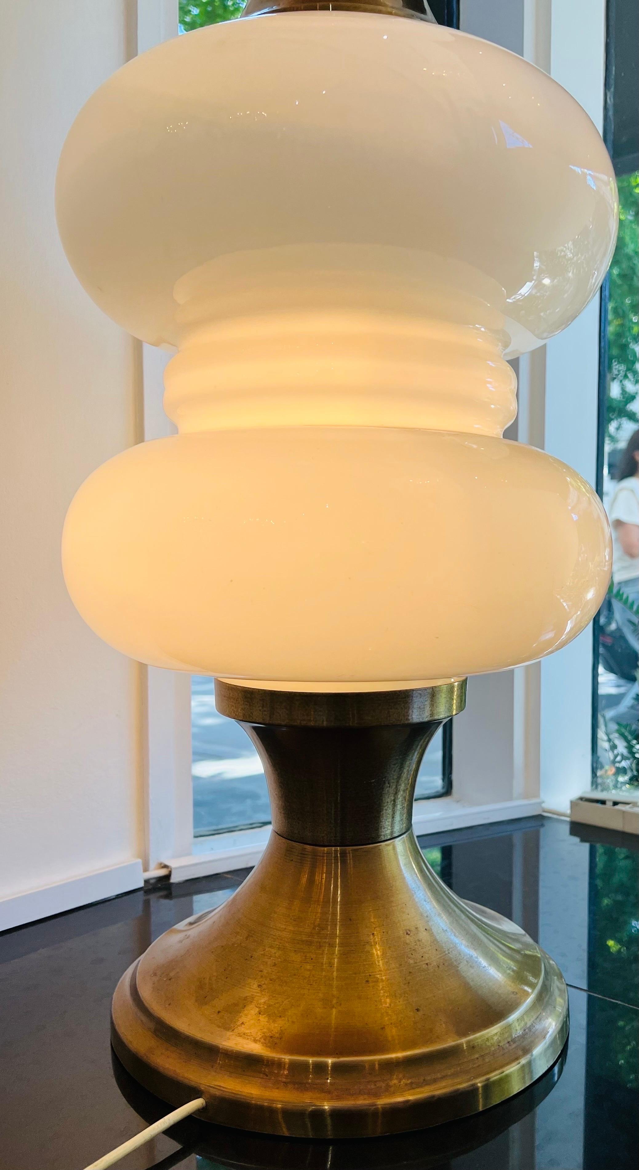 1970s, Italian White Opaline Murano Glass & Brass Floor Lamp 1