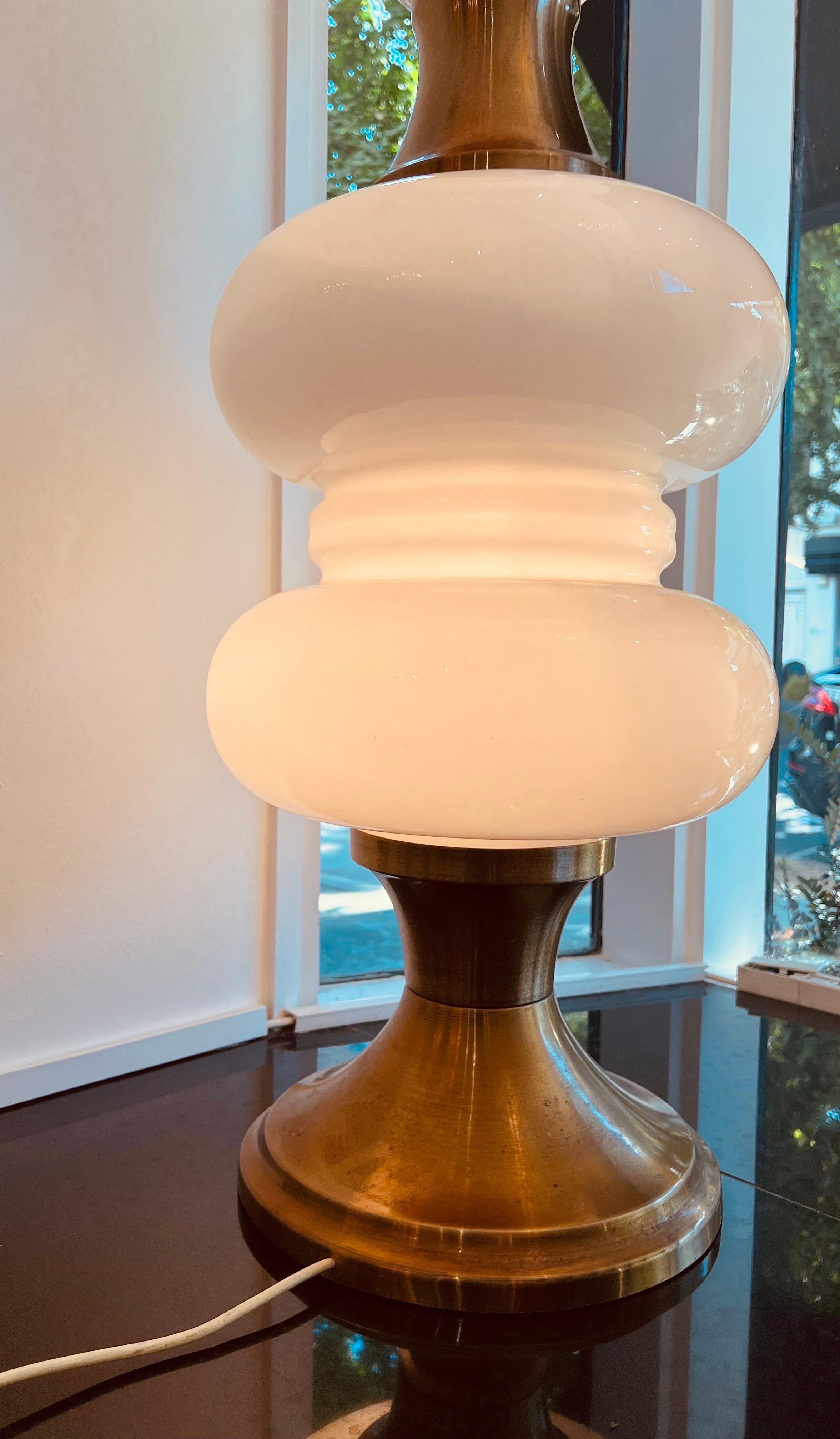 1970s, Italian White Opaline Murano Glass & Brass Floor Lamp 2