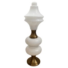 1970s, Italian White Opaline Murano Glass 
Brass Floor Lamp