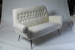 1970s Italian White Shearling Settee With Metal Legs