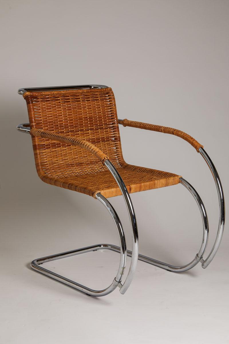 1970s, Italian Wicker & Chrome Chair in Style of Mies Van Der Rohe In Good Condition In Aspen, CO
