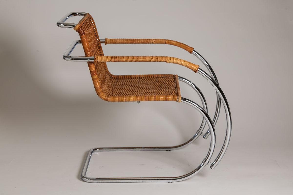 Late 20th Century 1970s, Italian Wicker & Chrome Chair in Style of Mies Van Der Rohe