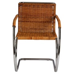 1970s, Italian Wicker & Chrome Chair in Style of Mies Van Der Rohe