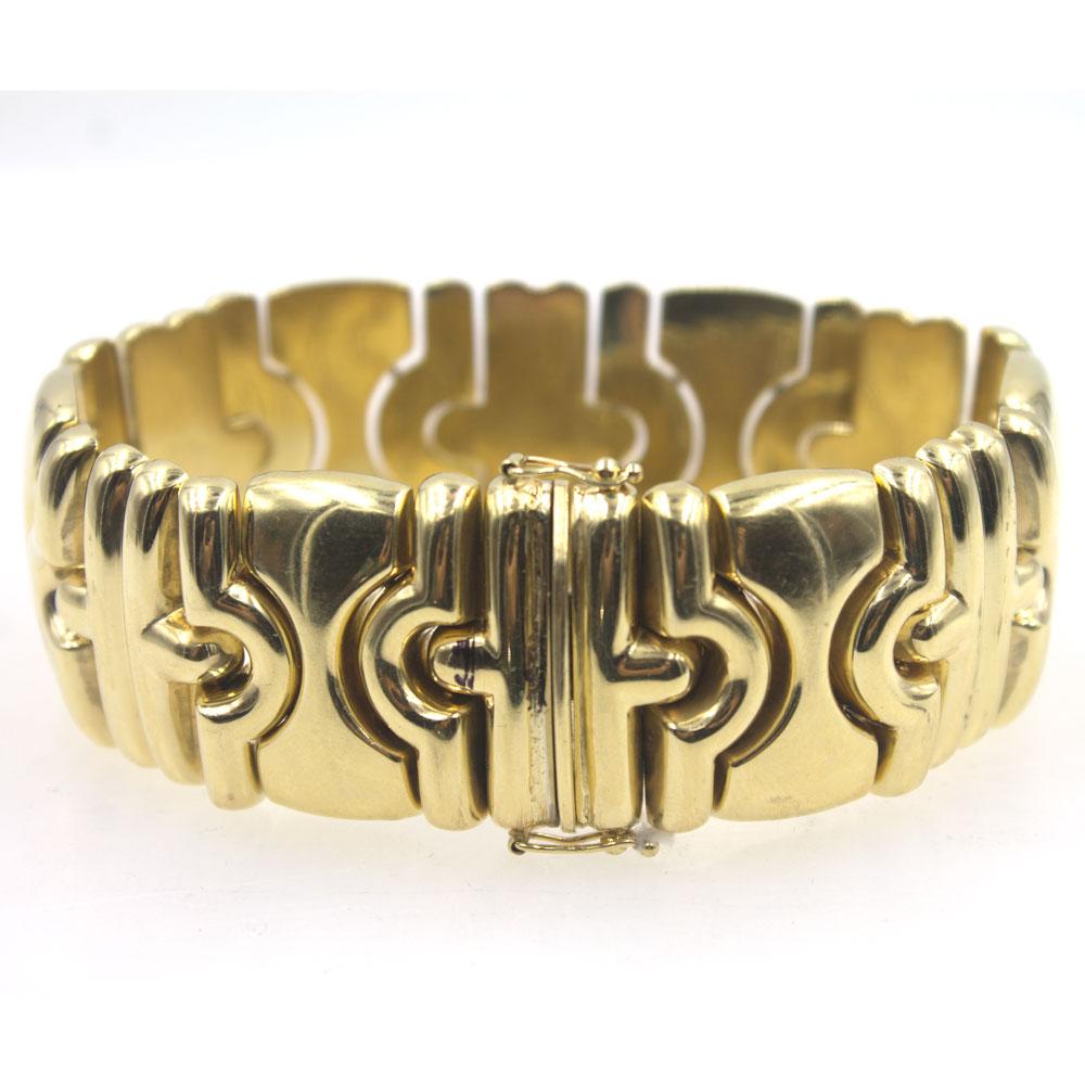 Modern 1970s Italian Wide Link 14 Karat Yellow Gold Bracelet