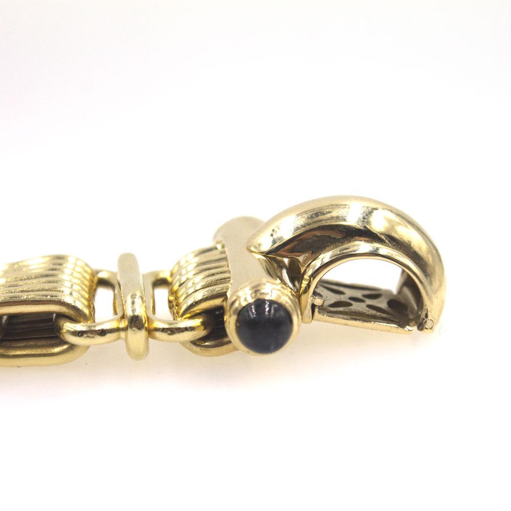 1970s Italian Wide Link 14 Karat Yellow Gold Bracelet Sapphire Accents In Excellent Condition In Boca Raton, FL