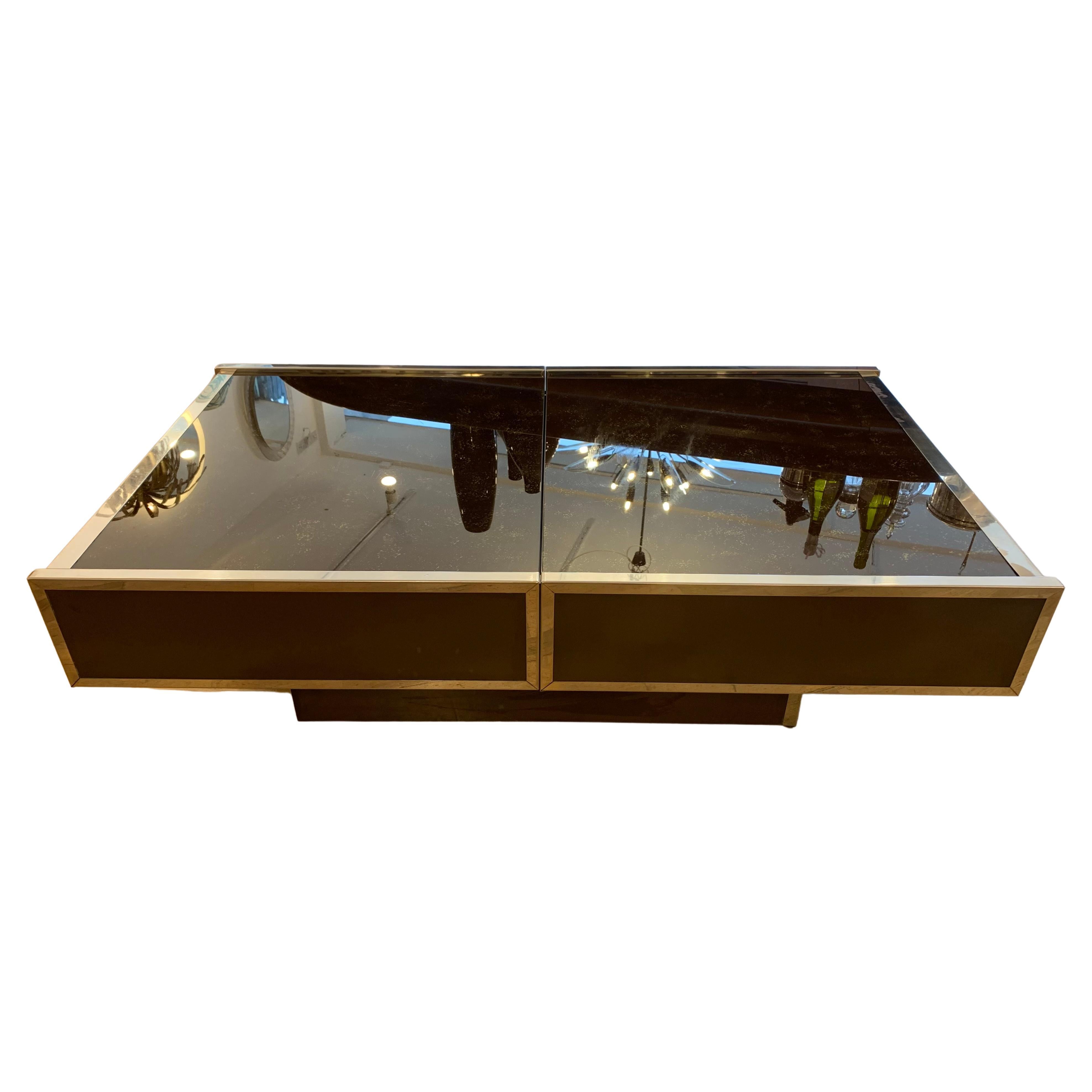 Willy Rizzo Coffee Table in Burl Walnut and Brass at 1stDibs